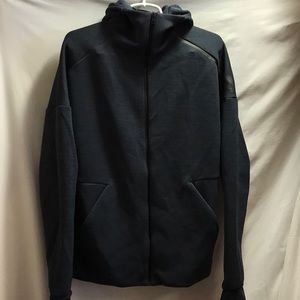 Adidas hooded thumb hole jacket front & pocket zippers / pockets inside Sz men M